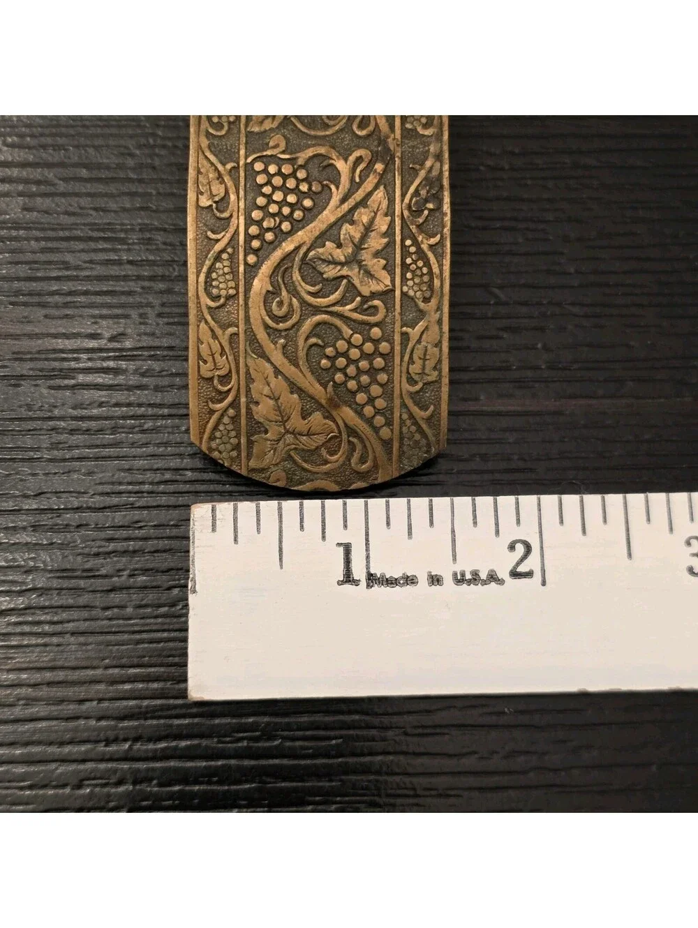 Vintage Bronze Tone Grapevine Barrette Etched Leaf Grape Design Hair Clip EUC